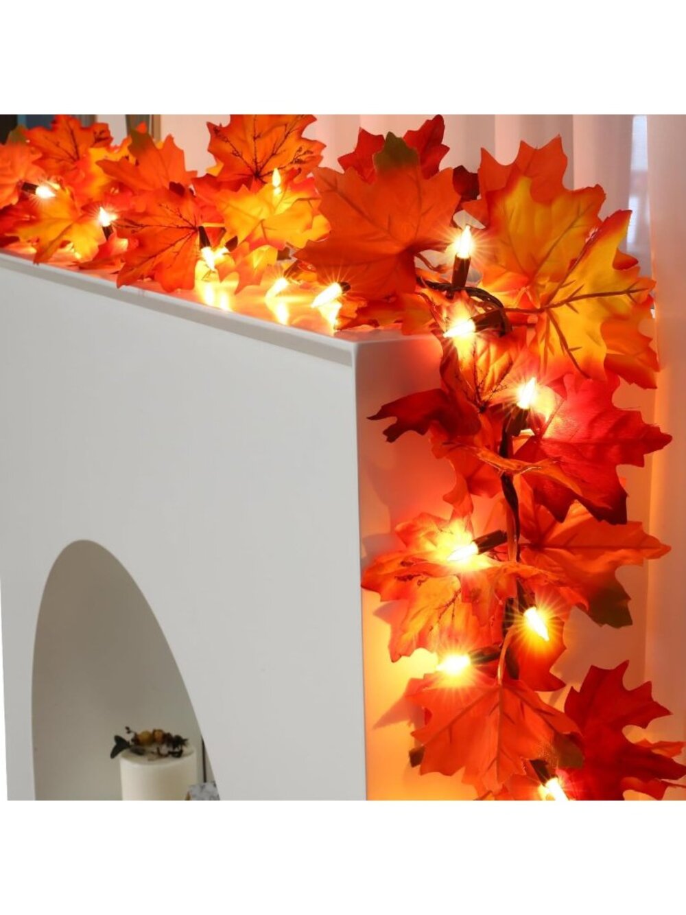 3 Pack Lighted Fall Garland - 9FT 50 Count Maple Leaves String Lights for